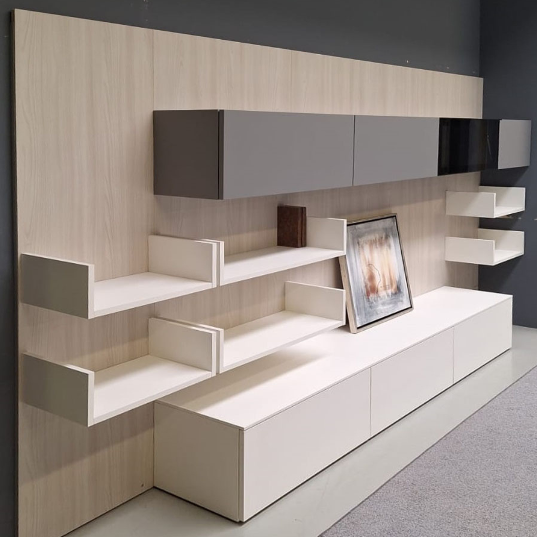 Soggiorno mobile tv legno chiaro e piombo